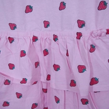 Rózsaszín epres fodros ruha (10-11 év)